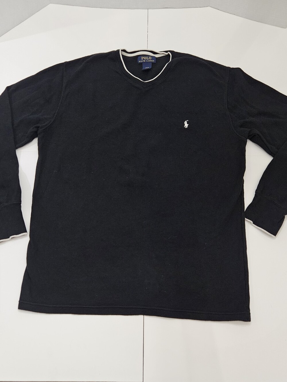 Polo Ralph Lauren Black Waffle Knit Thermal Long Sleeve Shirt Size Large